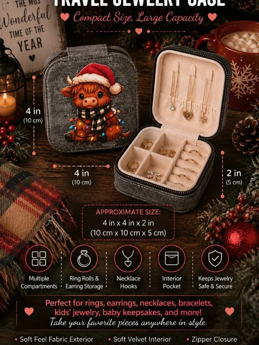 Xmas Highland Cow Jewelry Case